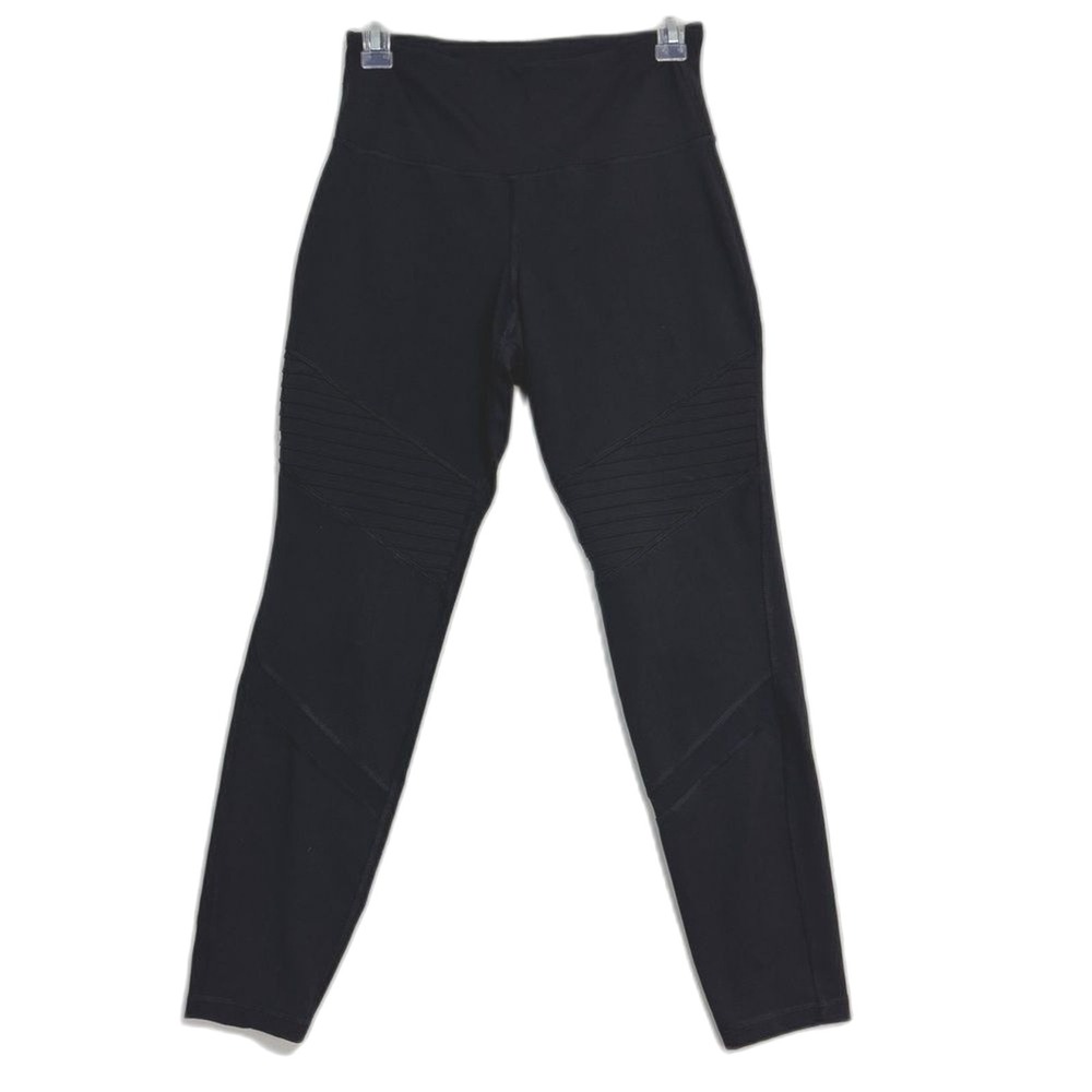 Old Navy Go-Dry Active Ankle Leggings Women M Black Ribbed Panel High Waist Yoga